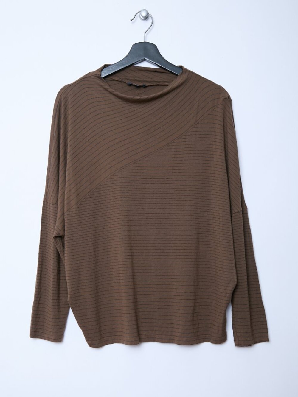 Oska Drapey Cowl Neck Brown Pinstripe Long Sleeve Shirt Size 8/10 Lagenlook